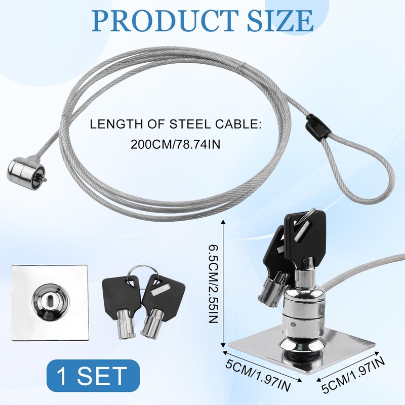 Laptop Lock with 2 m Long Carbon Steel Cable, Laptop