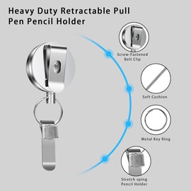 Yeruvce 1 Pack Heavy Duty Retractable Pen Holder with Pull Function, Universal Retractable Pen with Lanyard for Carpenters, Nurses, Waitresses