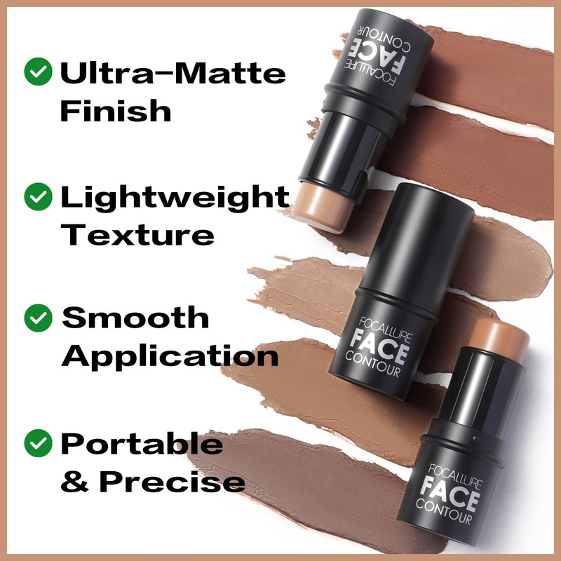 FOCALLURE Cream Contour Stick, Matte Bronzer Stick, Professional Face Shaping