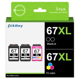 67XL Ink Cartridges High Yield (3-Pack, 2Black/1Tri-Color) 67XL Ink Cartridges 67 67XL Envy 6055e 6055 6052 6075 6455e 6458e Envy Pro 6455e 6455 6475 Printer