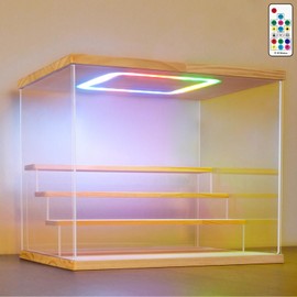 NONEMEY Clear Acrylic Display Case with Light ,3/4/5/6 Tier Multiple Color Lights via Remote Control Dustproof Display Box for Collectibles Figures Mini Toys (4Tier 12.4*9.6*10.4inch)