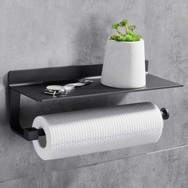 Gricol Kitchen Roll Holder Wall Mount for Paper Rolls Kitchen Towel Holder with Spacious Fabric Dispenser Rolls No Drilling for Kitchen and Bathroom (Black)