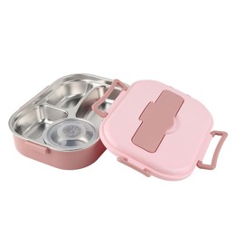 Stainless Steel Lunch Box with 4 Grids, Box, Leak-proof Metal Boxes, Portable Food Storage Container, Lid Includes Spoon and Chopsticks (Yosoo Health