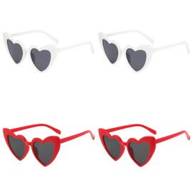 AOT 4PCS Cat Eye Heart-shaped Sunglasses – Embrace 70's Vintage Vibes with Love Heart Shades for Summer Parties, Shopping, Beach Surfing & Travel Photos (Red, White)