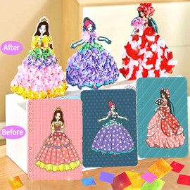 ENIKMOSD Hand Painting for Children with Fabric Pieces, Poke Art DIY Toys, 3D DIY Princess Dress Up Craft Set, Sticker Book, Girls Dress Up Craft Set, Sticker Toy, Puncture Painting for Children
