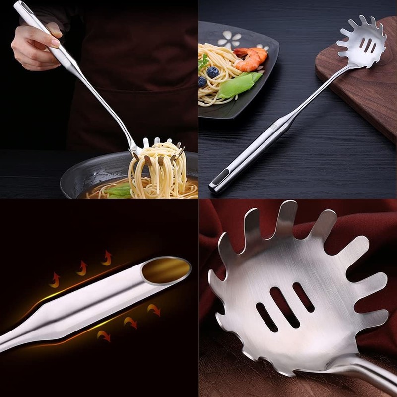 PIQIUQIU Spaghetti Spoon Server, Stainless Steel Pasta Spoon, Spaghetti Server