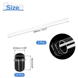 sourcing map 5Pcs Clear Rigid Acrylic Pipe, 5mm(0.2") ID x 8mm(0.31") OD 12" Round Polycarbonate Tube Plastic Tubing with Rubber Caps for Plumbing, Lighting, Aquarium, DIY Projects