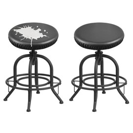 Lussenwert Waterproof Bar Stool Covers Round PU Leather Stool Covers Bar Stool Seat Covers Slipcover Washable Stool Cushion Covers with Elastic Bands(2 Pack, Black)