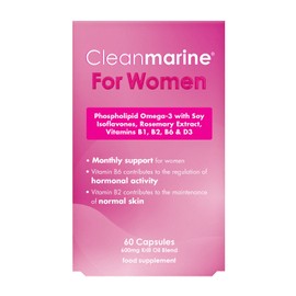 Cleanmarine for Women - Unique All in One Highly Absorbable Omega 3, Rosemary Oil and Soy Isoflavones - Added Vitamin B1, B2, B6 and D3 - Hormonal Support - 60 Capsules