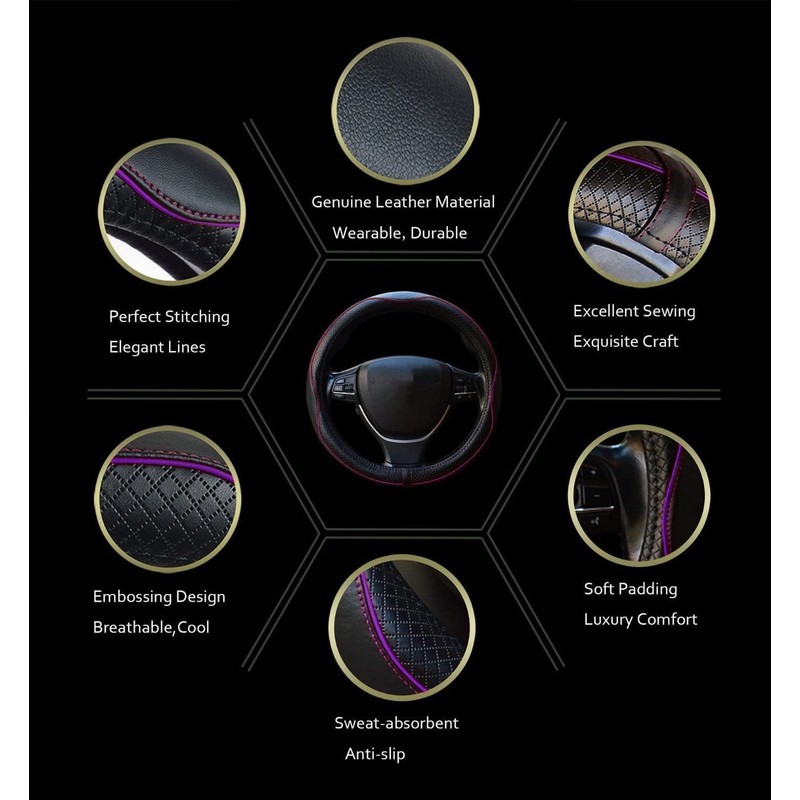 Gomass Car Steering Wheel Cover, Anti-Slip, Safety, Soft, Breathable, Heavy