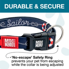 Max & Molly Sailor Dog Collar with Safety QR Code Dog Tag - Soft, Adjustable, & Waterproof Collar, Cute Summer Beach Themed Designs for Both Girl and Boy Dogs & Puppies, Small