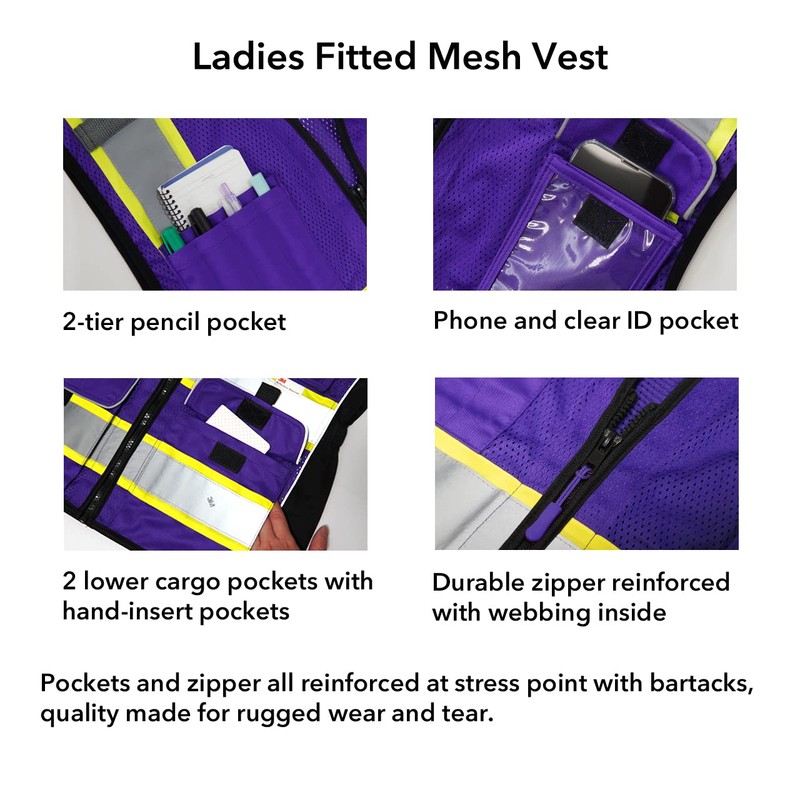 Dib Safety Vest for Women with Pockets, Mesh Reflective Vest
