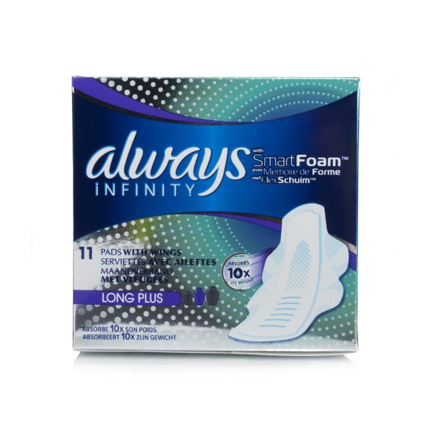 Always Infinity Long Plus Pads with Wings, 11 Pack