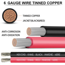 6 Gauge Marine Wire 6 AWG Marine Grade Wire Include 6 Gauge 20FT Red & 20FT Black,6 AWG Tinned Copper Electrical Cable for Boat Speaker Battery Lighting Solar Panel Automotive Camper Trailer