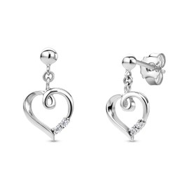 Orovi Jewellery Women's Heart Earrings with Hearts Set with White Zirconia in Brilliant Cut Timeless Classic Silver Earrings Made of 925 Sterling Silver, Silver, Cubic Zirconia