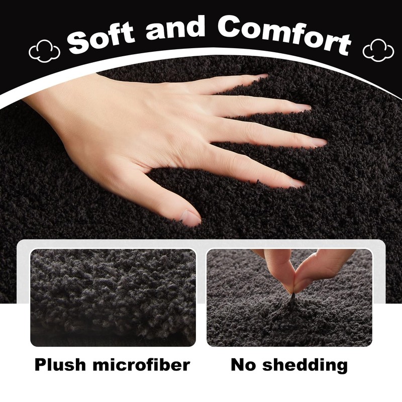 TYUU Black Bathroom Rug, Ultra Soft Bath Rugs Non Slip