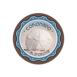 Die Cut Sticker Coronado, California, Sand Dollar and Beach, Vinyl Sticker 3 to 6 inches, (Waterproof Decal for Cars, Water Bottles, Laptops, Coolers), Large