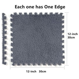 12 Pcs Shaggy Interlocking Foam Carpet Tiles - 12" x 12", 12 Sq,Ft Kids Carpet Squares Protective Floor Mats Crawling Exercise Area Rugs for Children Room, Home or Classroom Use, Grey