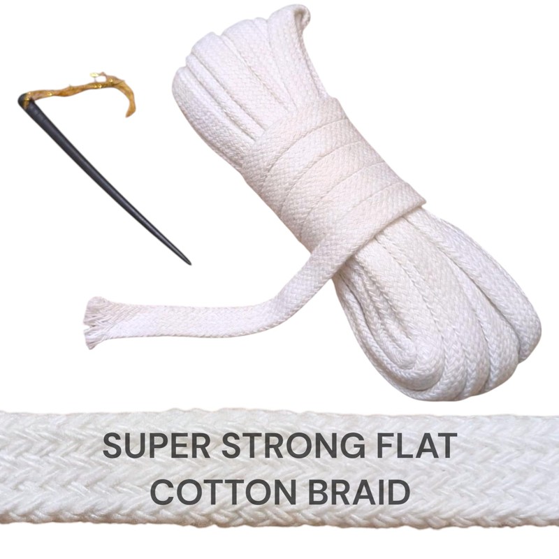Flat White Cotton Braid Drawstring, 7m long, 11mm Width, with
