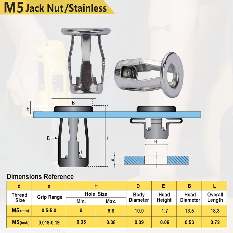 Stainless M5 Jack Nut with Installation Tool Threaded Insert Nuts