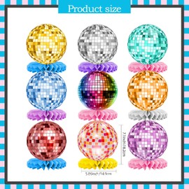 Pack of 9 Disco Ball Themed Honeycomb Decorations, Disco Honeycomb Table Decorations for Birthday Parties, Disco Beat and Rock Decorations, Disco Prom Party Decorations, Hip Hop Table Decorations