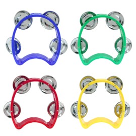 Jiozermi 4 Pcs Plastic Percussion Tambourines, Handheld Tambourines with 4 Jingle Bells Kids Musical Instruments Mini Hand Bell Percussion for Kids, Adults, School and Party (4 Colors)