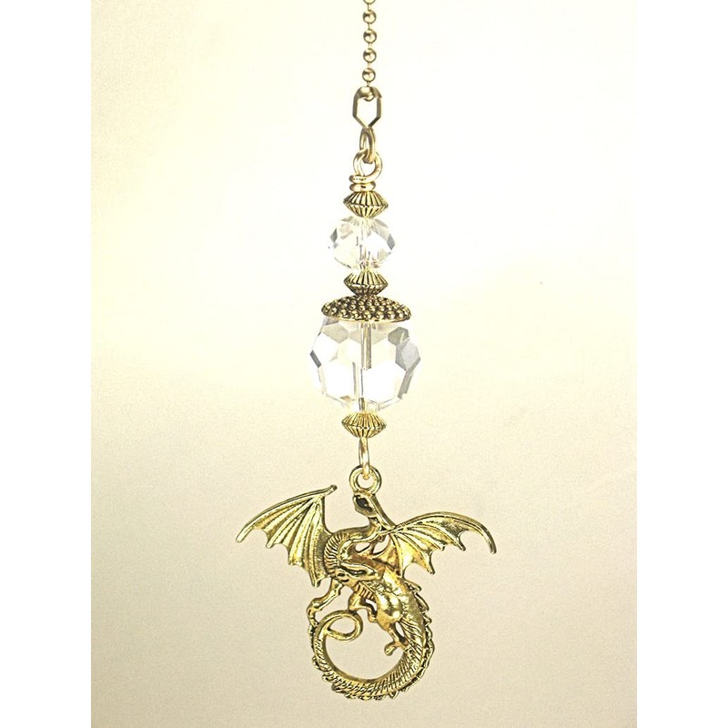 Golden Dragon with Clear Faceted Glass Ceiling Fan Pull