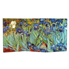 Red Lantern 2 ft. Short Double Sided Works of Van Gogh Canvas Folding Screen - Irises/Starry Night Over Rhone 3 Panel Freestanding Partition Separator for Modern and Contemporary Home, Office, Dorm