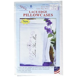 Jack Dempsey 1800-633 Stamped Pillowcases with Lace Edge (2 Pack), Love You Love You More, White
