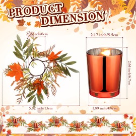 Umigy Set of 12 Fall Votive Candle Holders with Thanksgiving Candle Rings Autumn Candle Rings Wreaths 6 Glass Votive Tealight Holders with 6 Wreath Ring for Table Decoration(Maple Leaf,Orange)