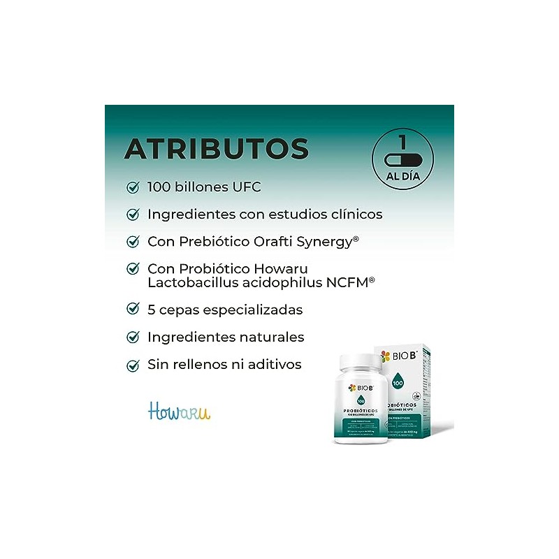 BIO B Probióticos 100 Billones UFC Prebióticos 30 Cáps