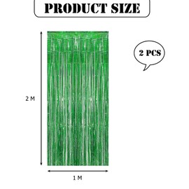 Torytoe Tinsel Curtain Green Glitter, Pack of 2 Metallic Glitter Curtain Fringe 1 x 2 m Glitter Tinsel Curtain Tinsel Curtains Foil Fringe Party Decoration Background for Birthdays Festivals Party
