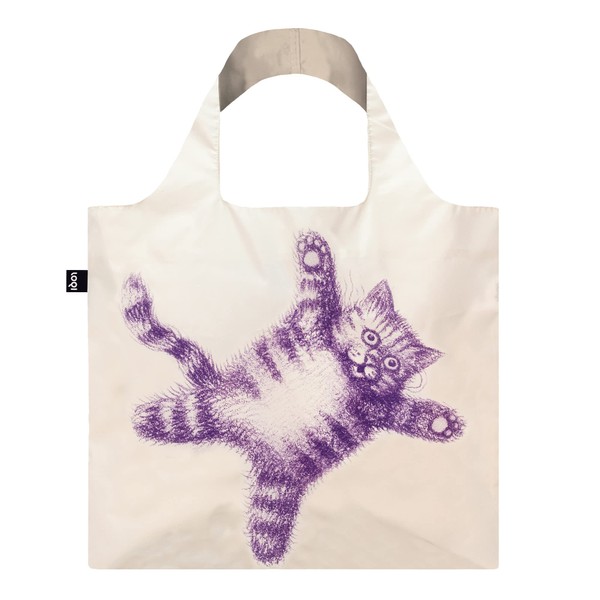 LOQI Eco Bag AV.FC ARMANDO VEVE Flying Purr-ple Cat Recycled Bag, Purple, Approx. Width 19.7 x Height 16.5 inches (42 cm), Top of Handle: 27.2 inches (69 cm), Pouch Included : 4.5 x 4.3 inches (11.5 x