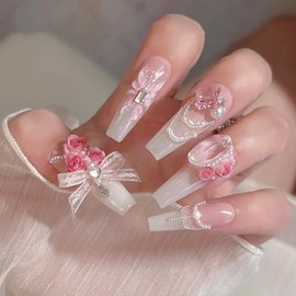 3D Flower Nail Charms, Gradient Red Pink White Resin Acrylic Rose Camellia Flower with Pearls Caviar Beads, Spring Floral Gems Jewelry Nail Art Design Manicure DIY Nail Decoration…