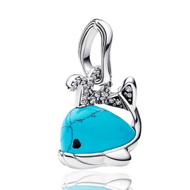 Doyafer Turquoise Blue Whale Charms Pendant 925 Sterling Silver Charm Compatible with Women's Bracelet Necklace Pendant Birthday Gifts For Family Friends