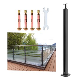 1PCS Glass Panel Post 35.8"/90cm End Post with Socket and Square Base Black Glass Railing for Patio Stairs, Outdoor Indoor Square Fence Support System, Deck Railing