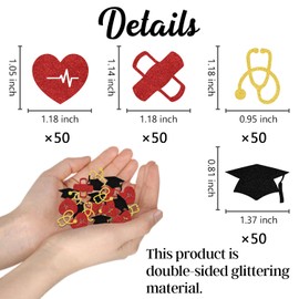 200Pcs Congrats Nurse Confetti Nurse Graduation Party Decoration Nursing Medical School Confetti RN/BSN Graduation Party Supplies Red Gold Black Glitter