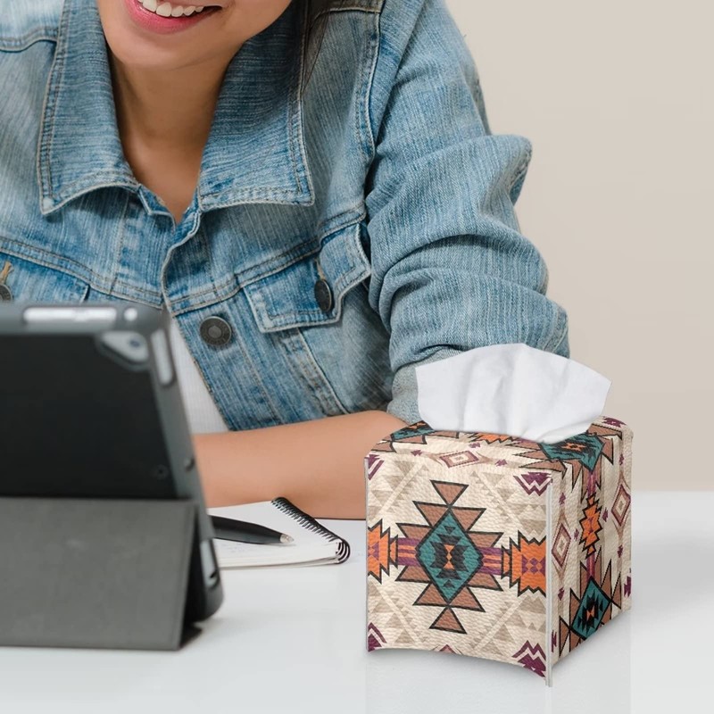 ZFRXIGN Southwestern Tissue Box Cover PU Leather Square Tissue Box