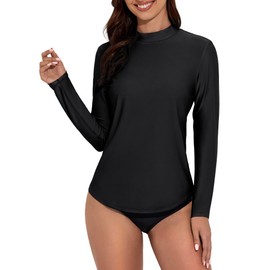 Lecieldusoir Plus Size Womens Black Rash Guard Lightweight Long Sleeve Swim Shir UPF 50+ Sun Protection Beach Water Swimwear