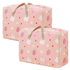 Marjoramy 2 Stück Aufbewahrungstasche 84 L, Wasserdichte Große Aufbewahrungstasche mit Reißverschluss, Faltbare Aufbewahrung Taschen, Kleidung Aufbewahrung mit Griff für Bettdecken Kissen Kleidung