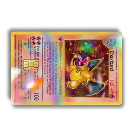 Pop Culture Custom Decal Credit Card Cover Vinyl Skin Sticker for Cards - Credit Card Accessory:_Charizard 1st Edition_Glossy _Large Chip