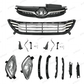 ROKY 10PC For Elantra 2011-2013 Front Chrome Grille Mesh Fog lamps Bumper Bracket Kit