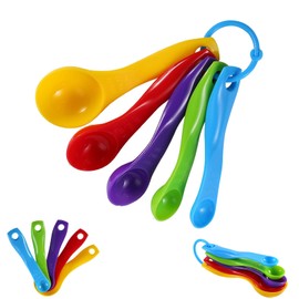 Set of 5 Measuring Spoons, Plastic Measuring Spoons Set for Measuring Both Wet and Dry Indgredients, Includes Detachable Ring for Optimal Storage and Organization, Dishwasher Safe, Assorted Colors