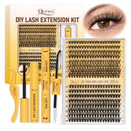 QUEWEL Eyelash Extensions Set, 320 Pieces, 30D + 40D, Lashes Clusters for Natural Look, DIY at Home, Lash Extension with Eyelash Glue, Permanent, Eyelash Tweezers and Eyelash Remover (30D + 40D Kit)