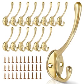 BRCRXW Wall Hooks for Hanging, 15-Pack Heavy Duty Metal Coat Hooks, for Living Room, Bathroom, Kitchen, Bedroom for Towel, Hat, Key, Closet, Bag (Gold)
