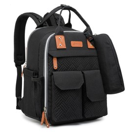 Diaper Bag Backpack with Large Capacity and Waterproof Polyester Fiber Fabric (Black)