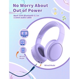 Xunpuls Kids Bluetooth Headphones,Foldable On Ear Wireless Headphone,Stereo Sound with MIC,10H Playtime,Bluetooth 5.3,Kids Wireless Headphones Over Ear for Kid Adult School Online Class (Purple)