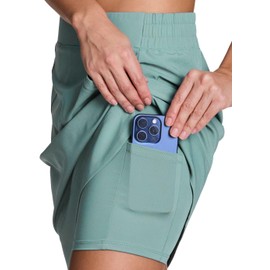 RBX Active Longer Length Skort for Women, Quick Drying Woven Pickleball Golf Skort with Pockets for Tennis, Hiking, Running Sea Glass S