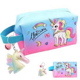 YOUYIKE Cosmetic Bag, Travel Cosmetic Bag, Set with Keychain and Cartoon Makeup Bag, Cosmetic Bag for Girls, Cartoon Cosmetic Bag, Gifts for Girls and Women, d