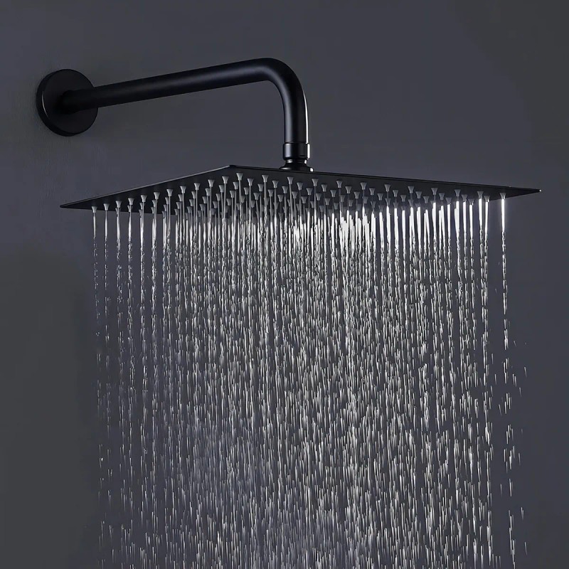 Regadera De Pared Acero Inoxidable Negra Mate 20cm Cuadrada Con